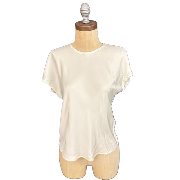 J.CREW Drapey T-Shirt Top XS Ivory Satin Crewneck Minimalist Office NWT B39 - Picture 2 of 6